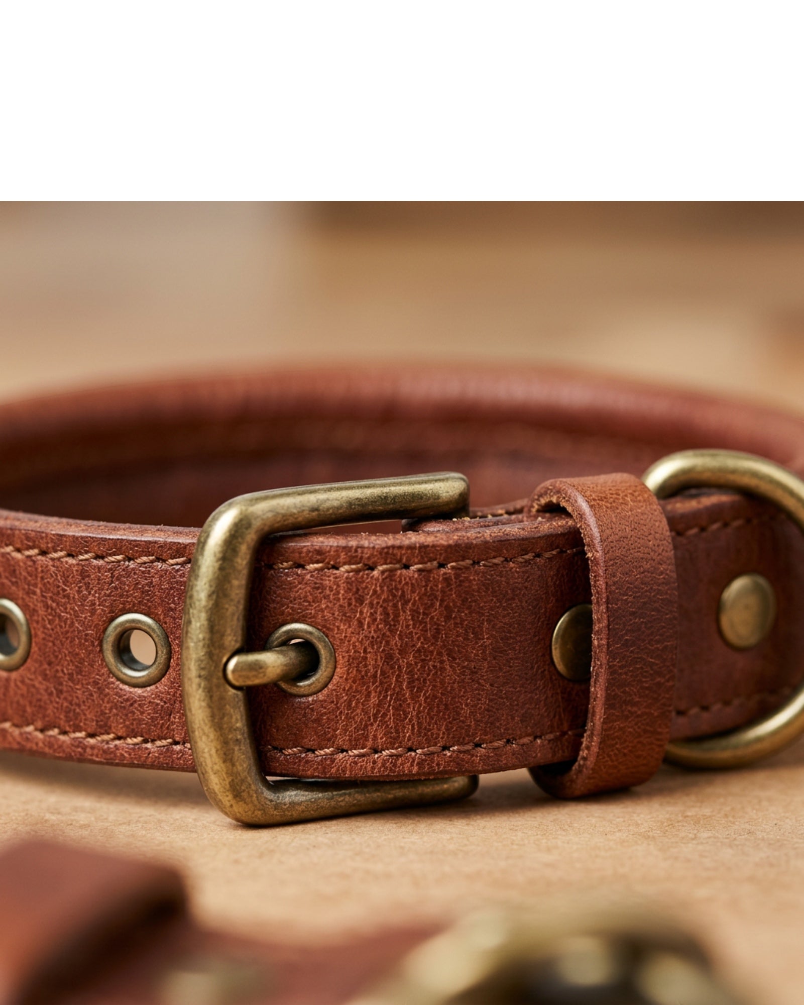 Staen Rolled Leather Dog Collar 35-47 cm Chestnut - Detail view