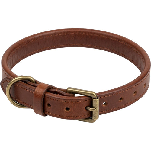 Staen Rolled Leather Dog Collar 35-47 cm Chestnut - Product view