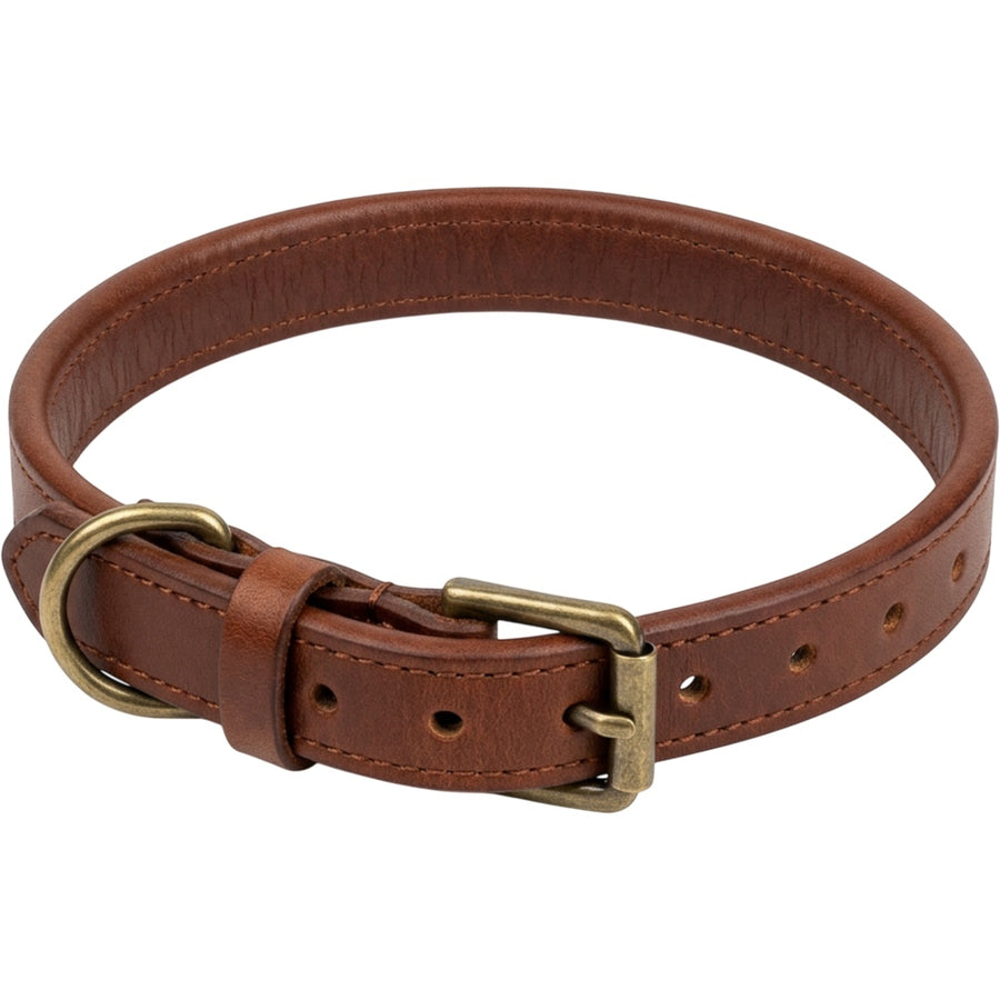 Staen Rolled Leather Dog Collar 35-47 cm Chestnut