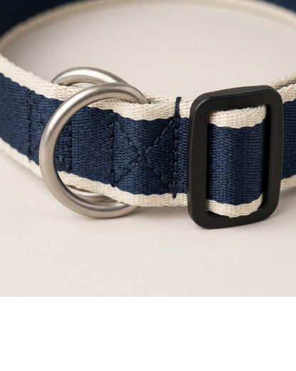Staen Woven Limited-Slip Dog Collar 40-58 cm Navy and Cream - Detail view